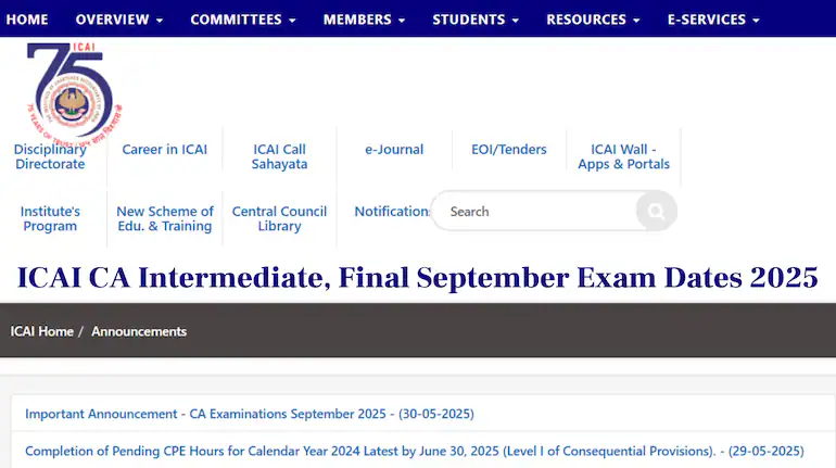 ICAI Announces CA September 2025 Timetable